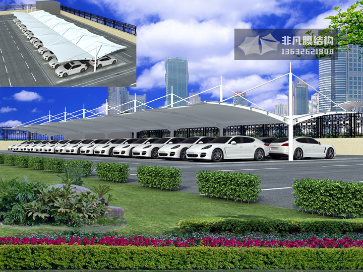 TC022 膜結(jié)構(gòu)停車棚 雙挑斜拉型